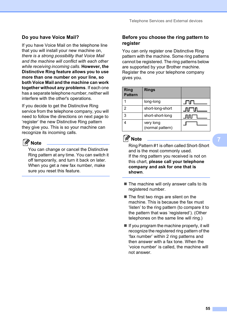 Do you have voice mail, Before you choose the ring pattern to register | Brother MFC-495CW User Manual | Page 71 / 224
