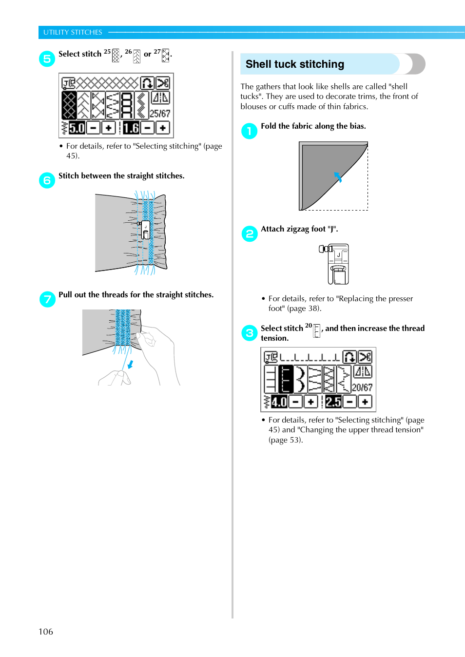 Shell tuck stitching | Brother SE-270D User Manual | Page 112 / 166