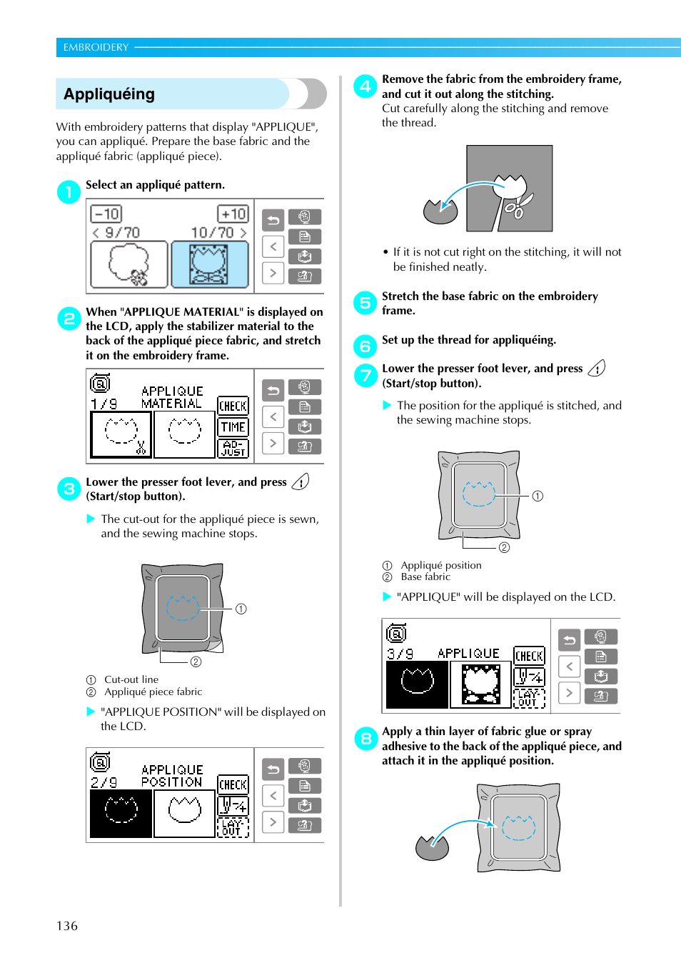 Appliquéing | Brother SE-270D User Manual | Page 142 / 166