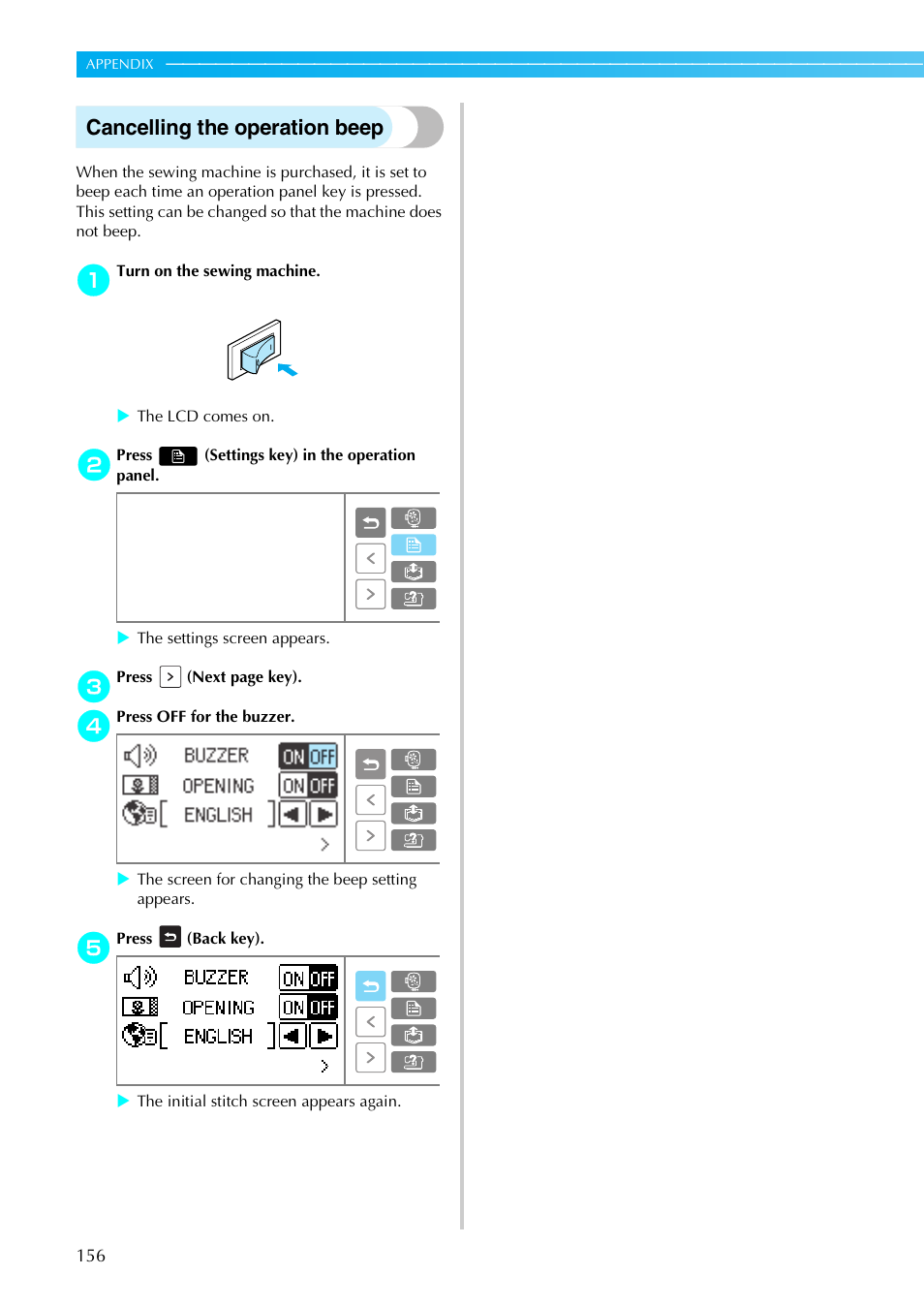Cancelling the operation beep | Brother SE-270D User Manual | Page 162 / 166