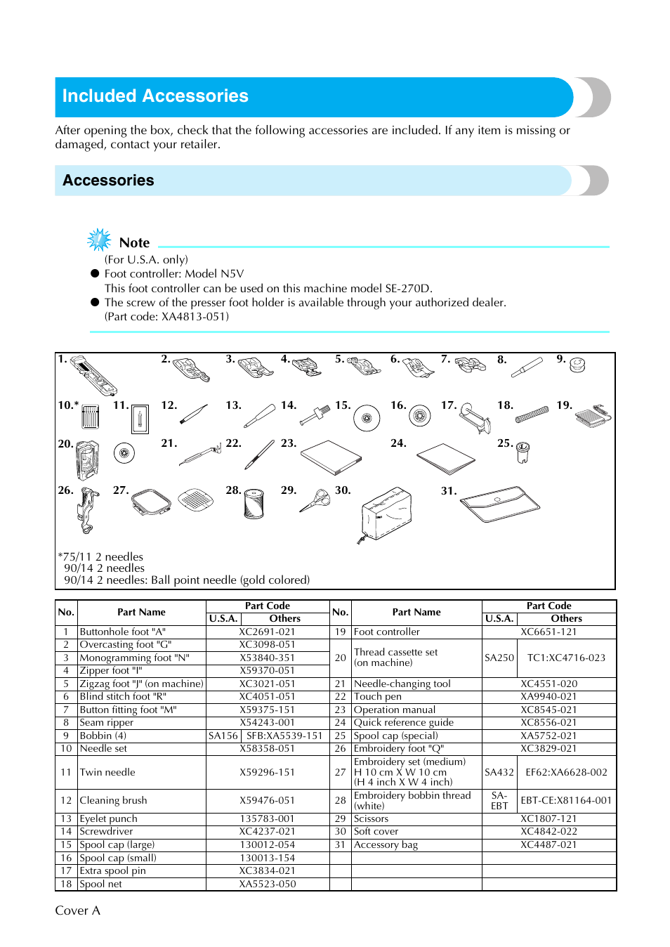 Included accessories, Accessories | Brother SE-270D User Manual | Page 2 / 166