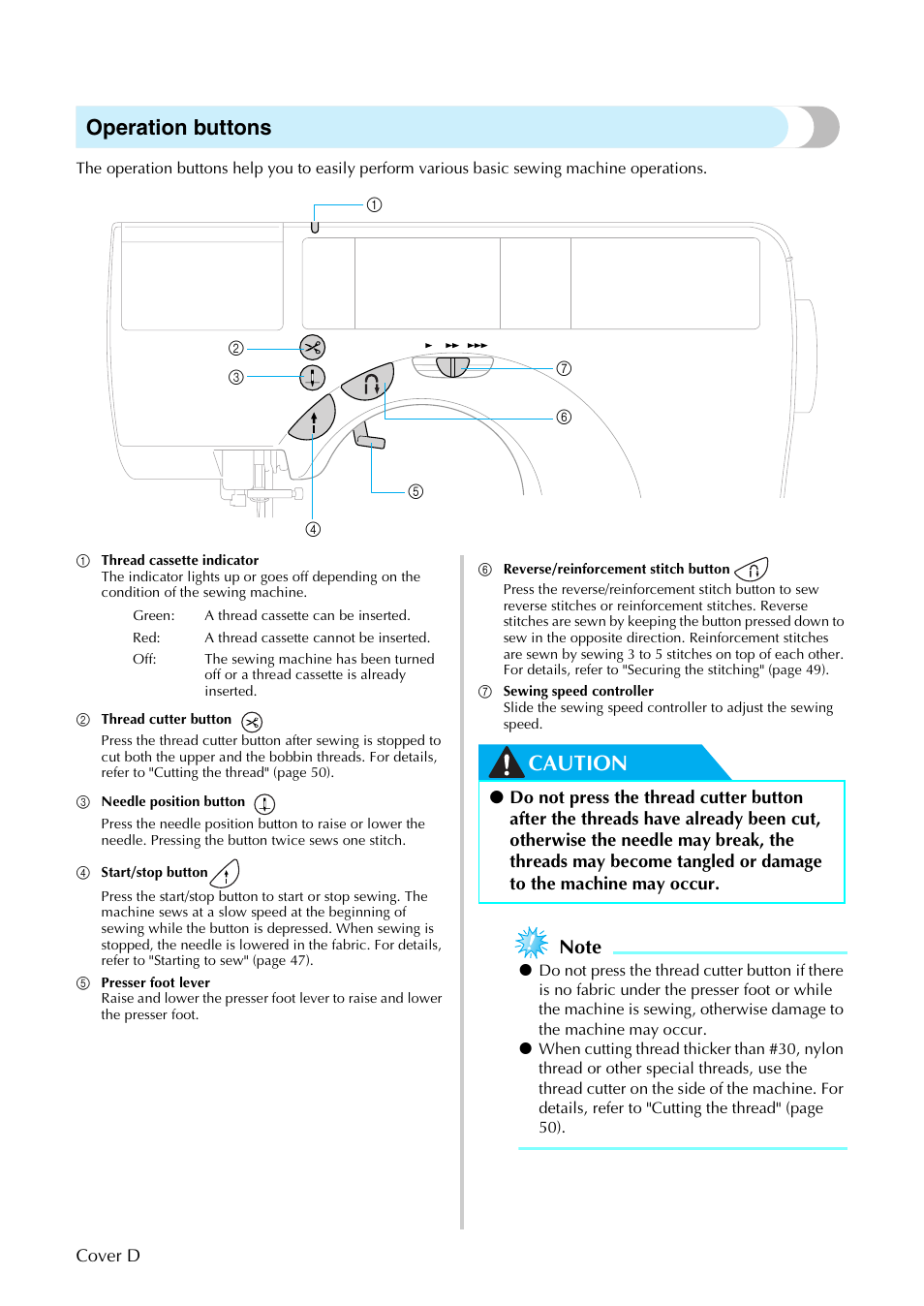 Operation buttons, Caution | Brother SE-270D User Manual | Page 5 / 166