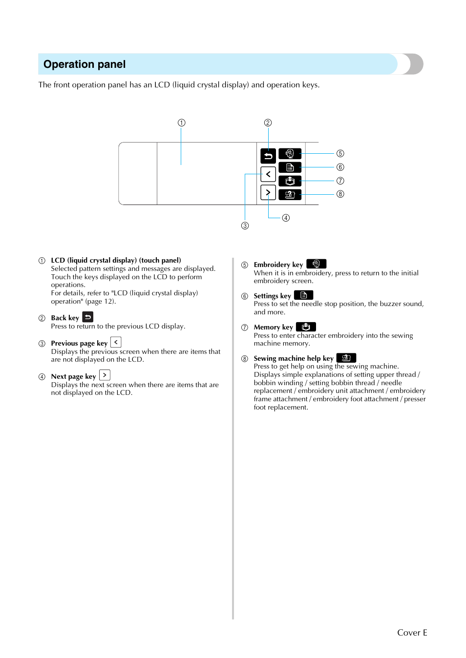 Operation panel | Brother SE-270D User Manual | Page 6 / 166