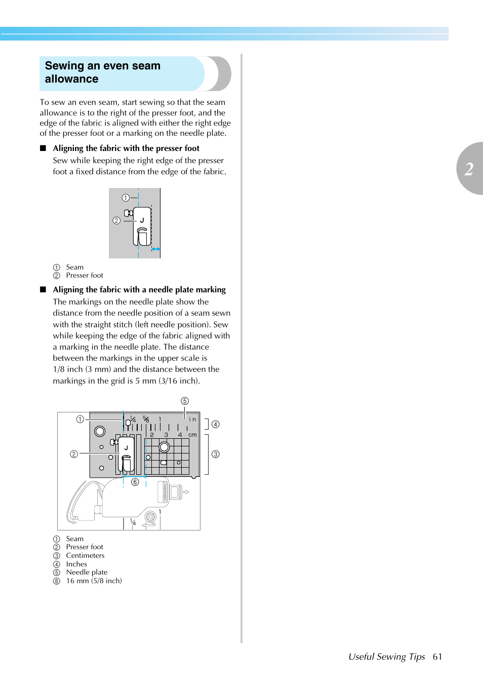 Sewing an even seam allowance | Brother SE-270D User Manual | Page 67 / 166
