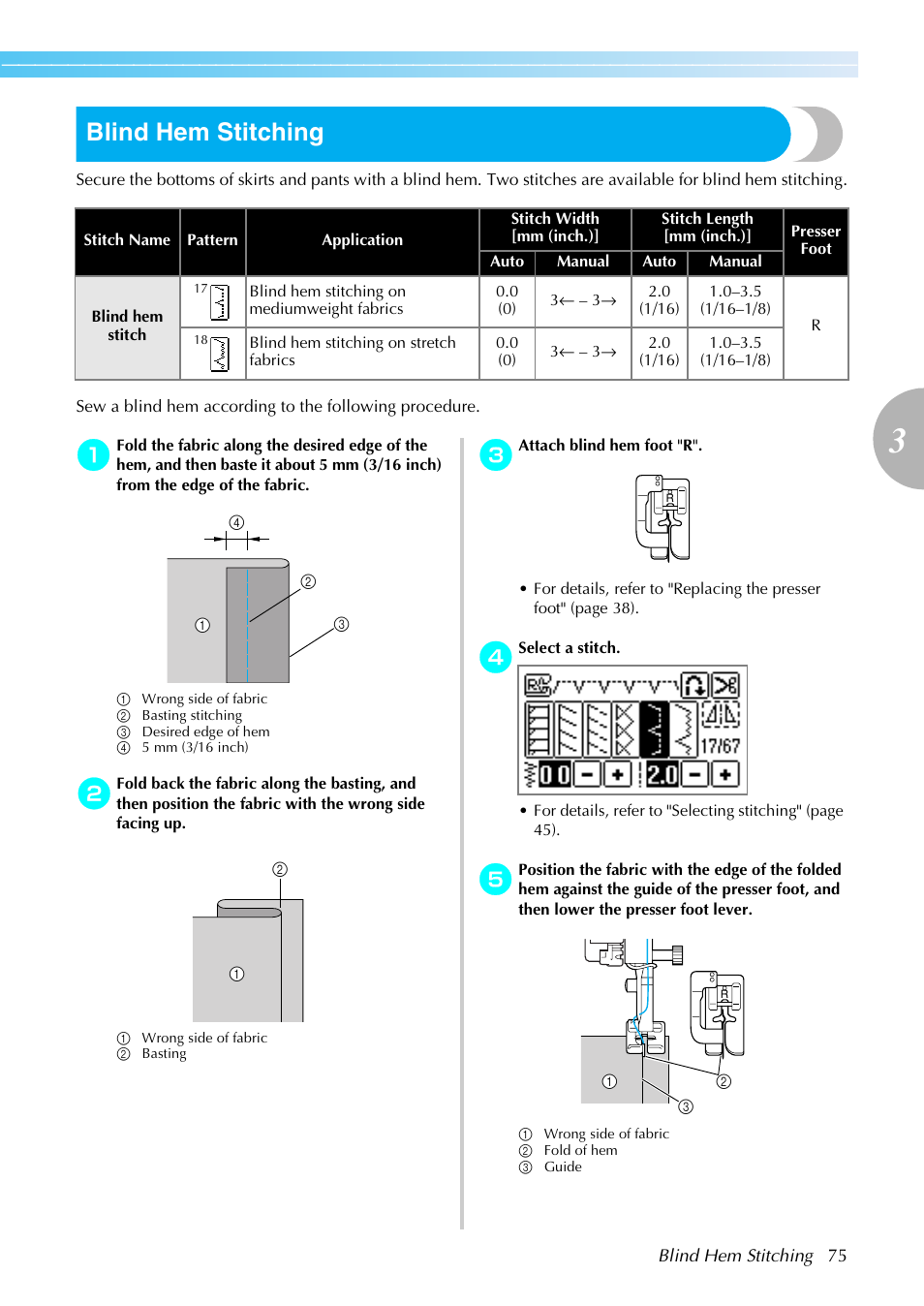 Blind hem stitching | Brother SE-270D User Manual | Page 81 / 166