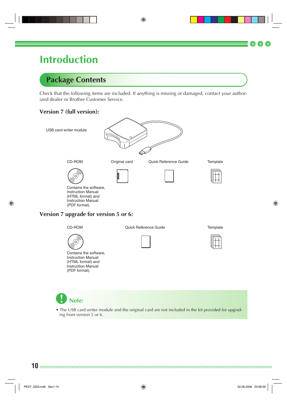 Introduction, Package contents | Brother PE-DESIGN Ver.7 User Manual | Page 12 / 50