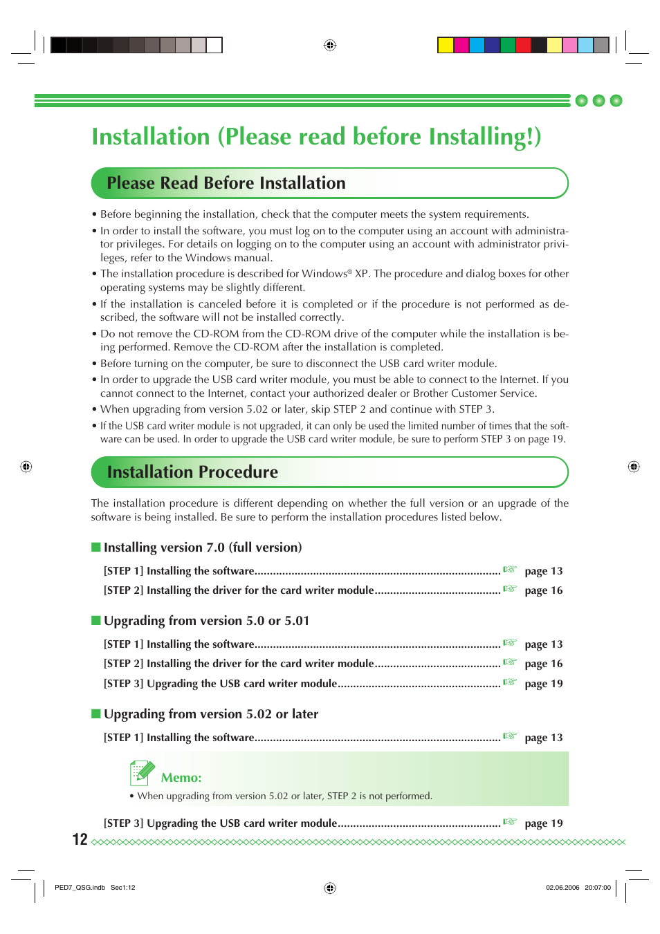 Installation (please read before installing!), Please read before installation, Installation procedure | Brother PE-DESIGN Ver.7 User Manual | Page 14 / 50