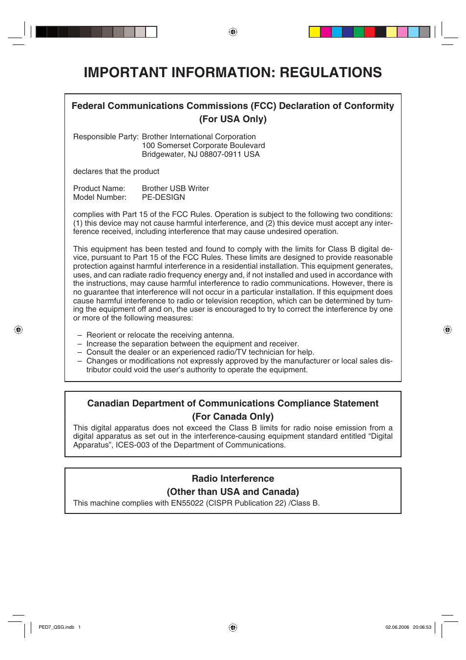 Important information: regulations | Brother PE-DESIGN Ver.7 User Manual | Page 2 / 50