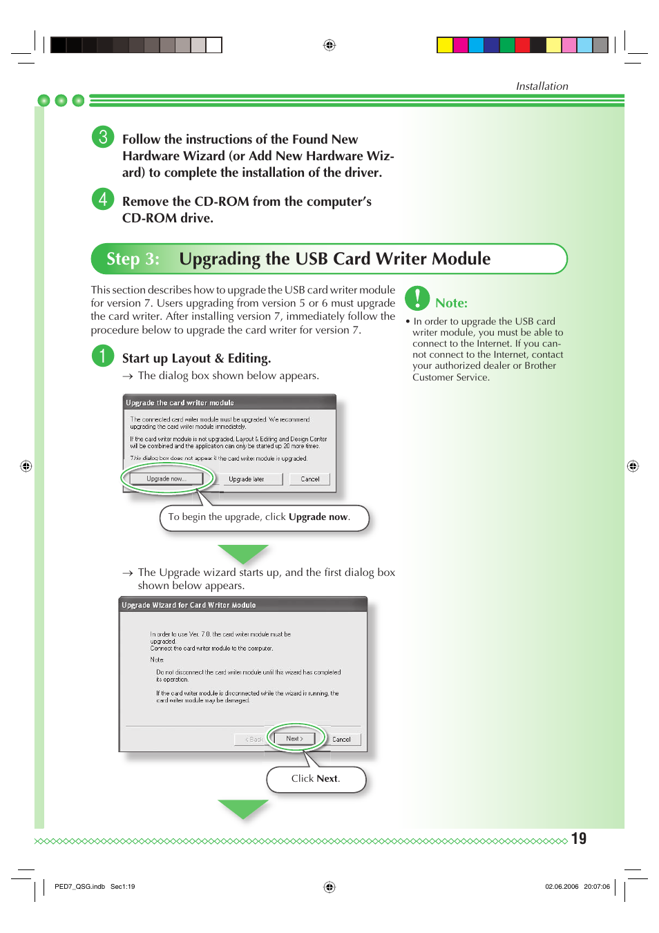 Step 3: upgrading the usb card writer module | Brother PE-DESIGN Ver.7 User Manual | Page 21 / 50