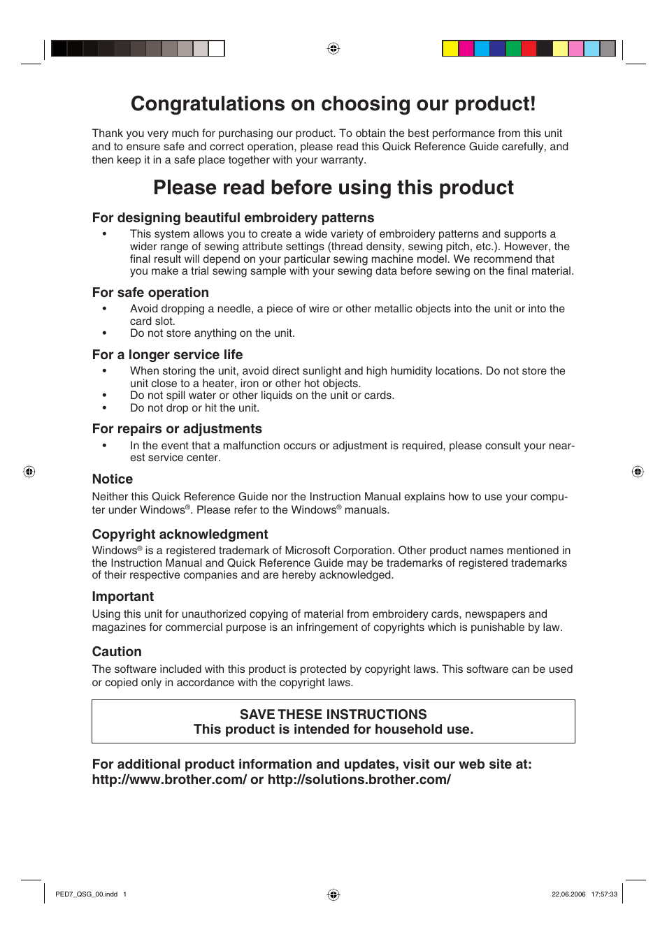 Please read before using this product | Brother PE-DESIGN Ver.7 User Manual | Page 3 / 50