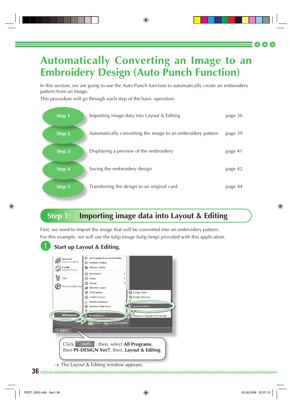 Step 1: importing image data into layout & editing | Brother PE-DESIGN Ver.7 User Manual | Page 38 / 50