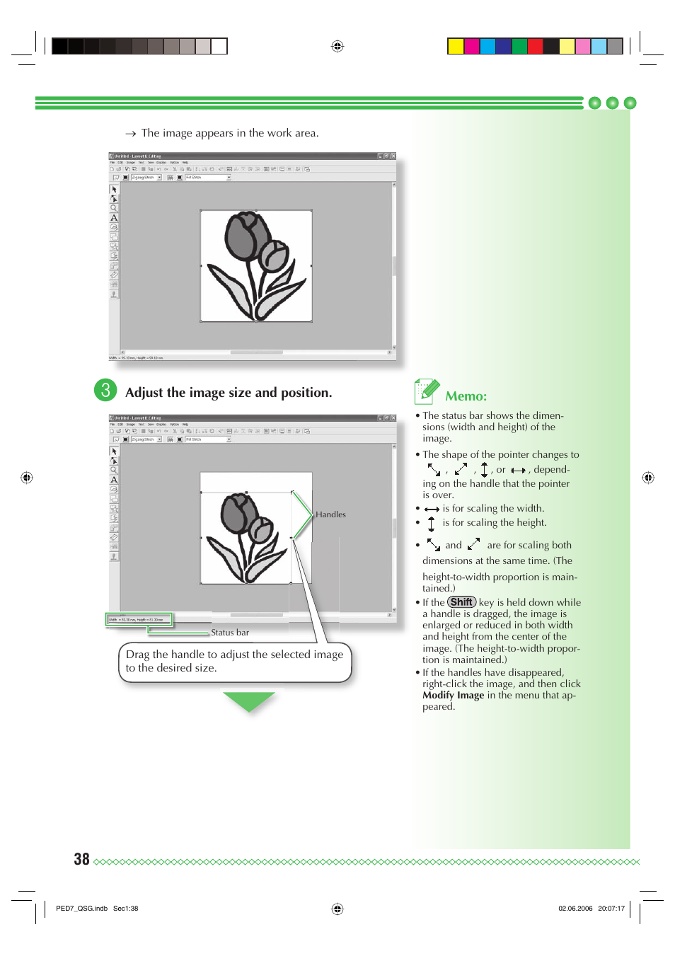 Adjust the image size and position | Brother PE-DESIGN Ver.7 User Manual | Page 40 / 50
