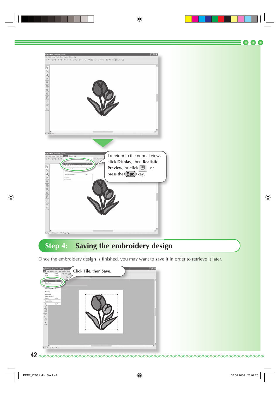 Step 4: saving the embroidery design | Brother PE-DESIGN Ver.7 User Manual | Page 44 / 50