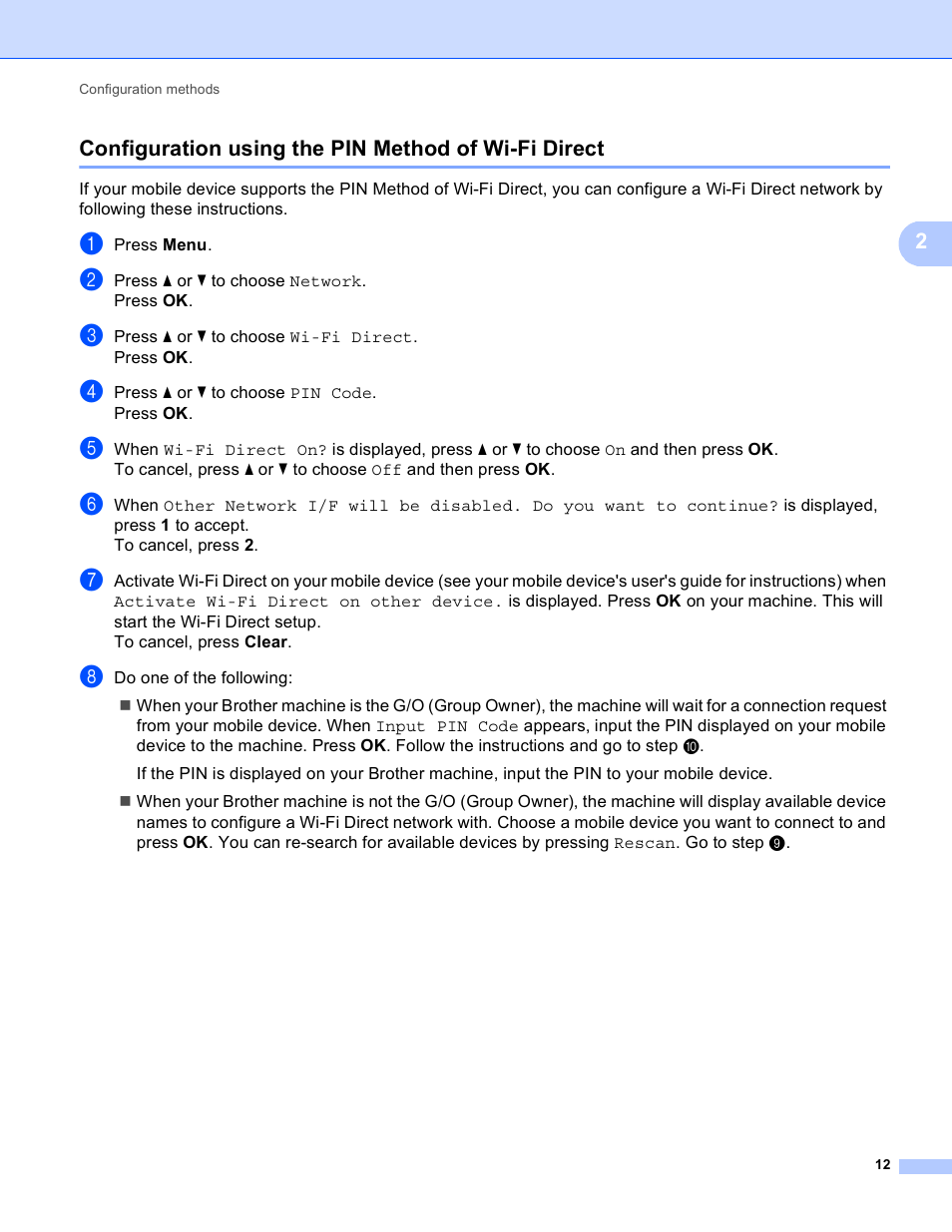 Configuration using the pin method of wi-fi direct | Brother HL-6180DWT User Manual | Page 15 / 30