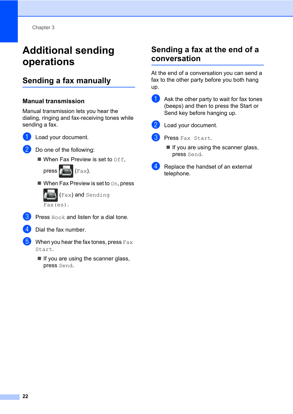 Additional sending operations, Sending a fax manually, Manual transmission | Sending a fax at the end of a conversation | Brother MFC-L8600CDW User Manual | Page 28 / 108