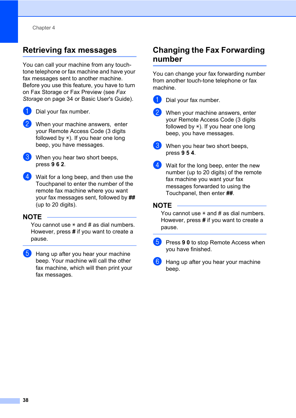 Retrieving fax messages, Changing the fax forwarding number | Brother MFC-L8600CDW User Manual | Page 44 / 108