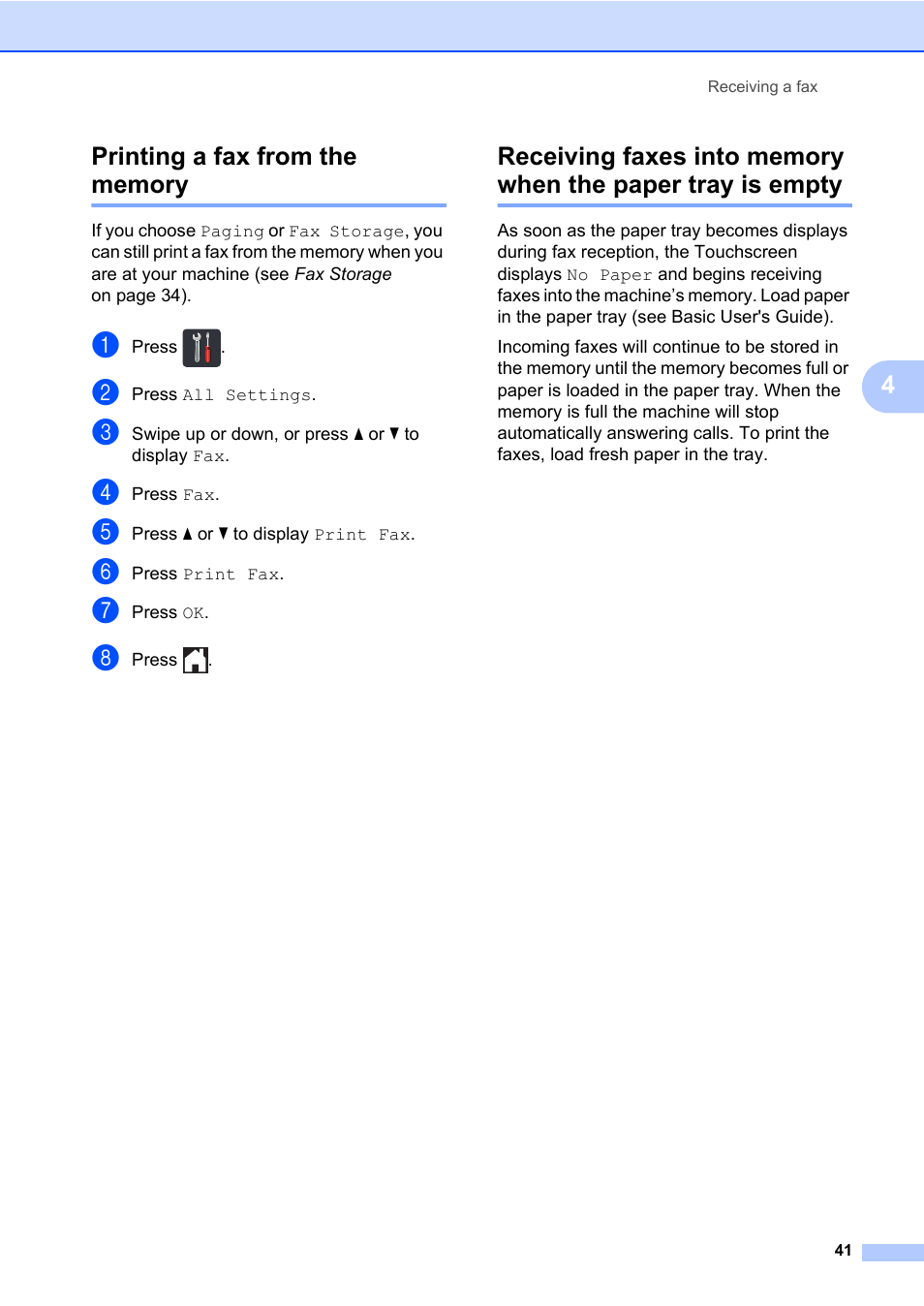 Printing a fax from the memory | Brother MFC-L8600CDW User Manual | Page 47 / 108