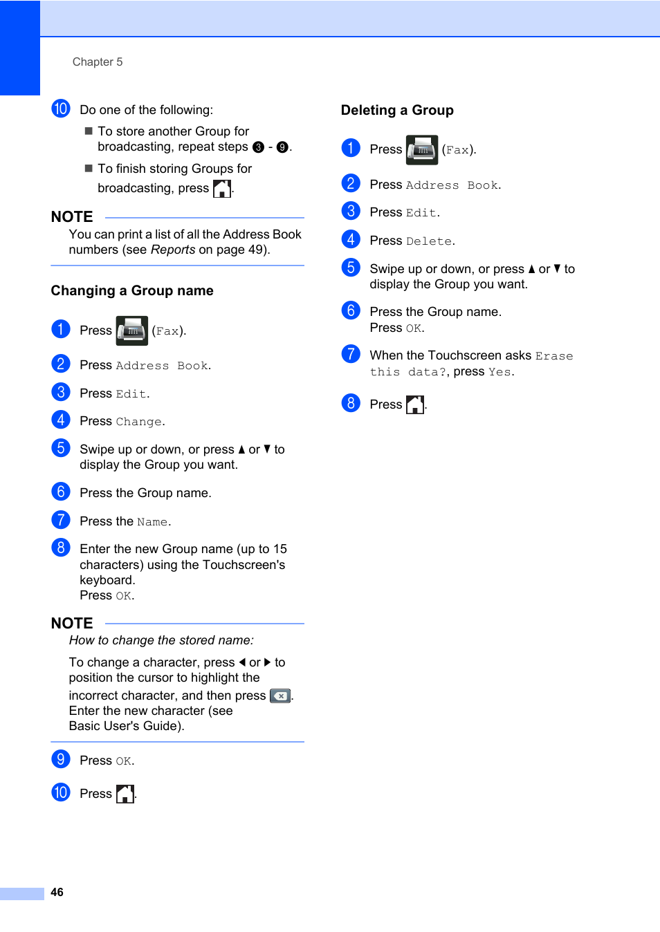 Changing a group name, Deleting a group | Brother MFC-L8600CDW User Manual | Page 52 / 108