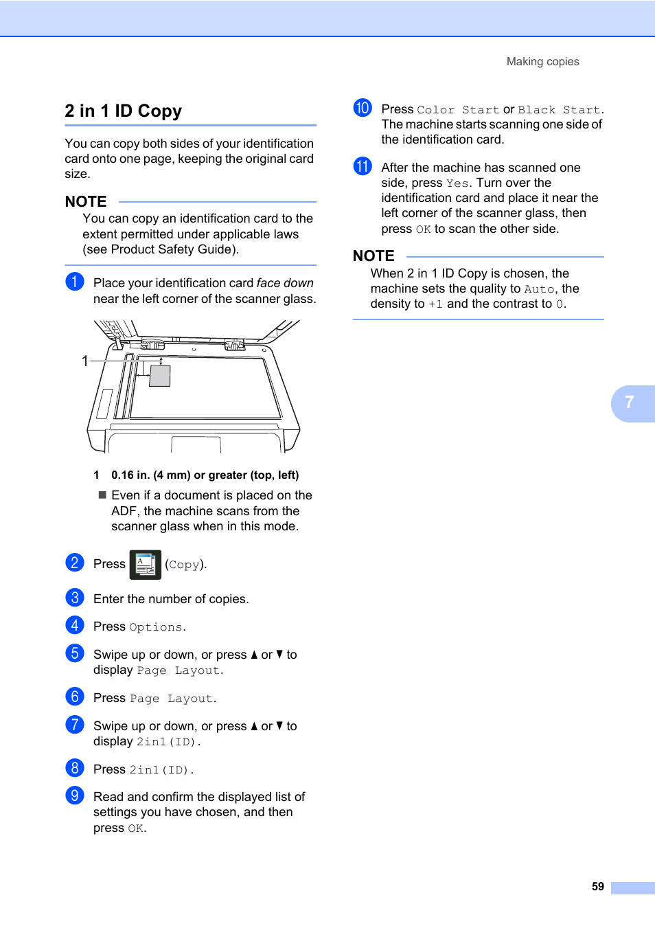 2 in 1 id copy, 72 in 1 id copy | Brother MFC-L8600CDW User Manual | Page 65 / 108