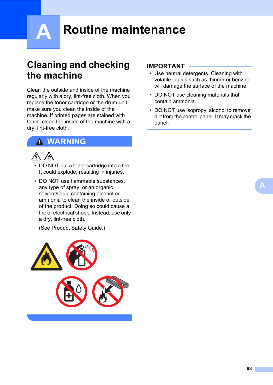 A routine maintenance, Cleaning and checking the machine, Routine maintenance | Warning | Brother MFC-L8600CDW User Manual | Page 69 / 108
