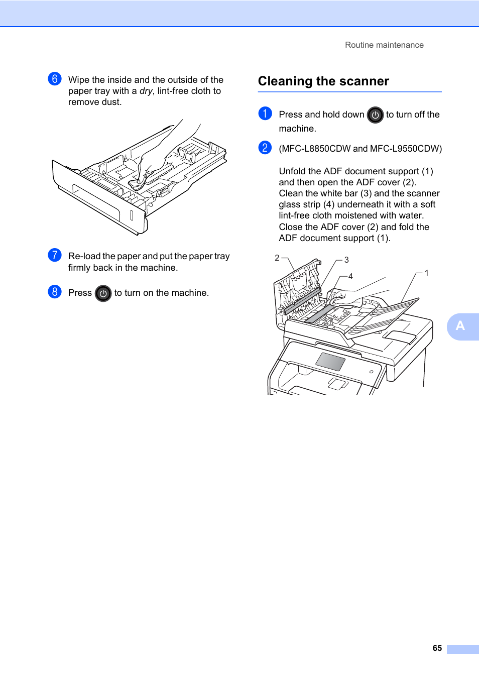 Cleaning the scanner | Brother MFC-L8600CDW User Manual | Page 71 / 108