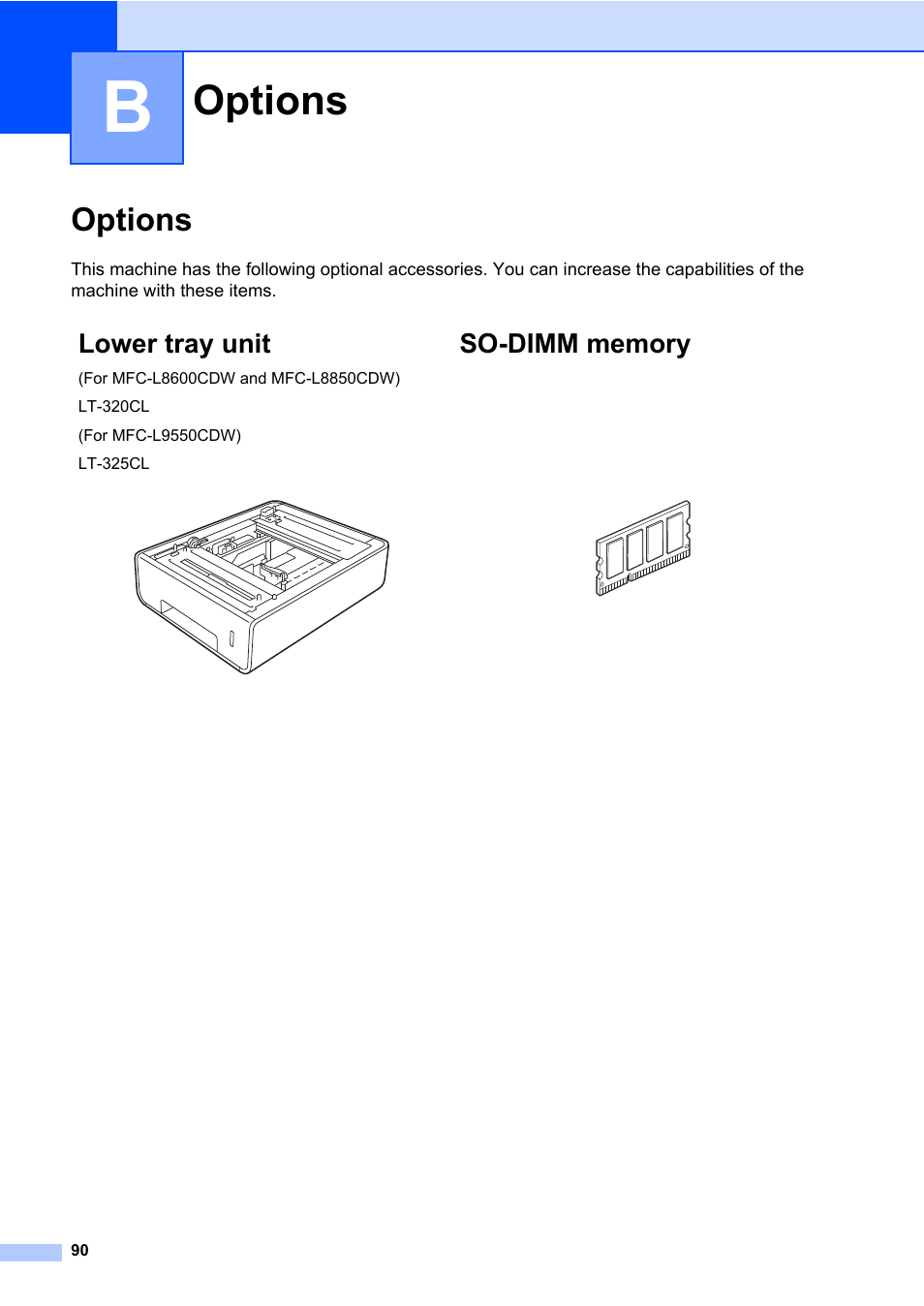 B options, Options | Brother MFC-L8600CDW User Manual | Page 96 / 108