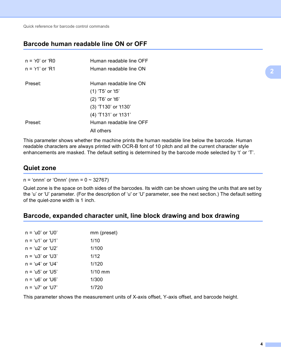 Barcode human readable line on or off, Quiet zone, 2barcode human readable line on or off | Brother HL-6180DWT User Manual | Page 5 / 9