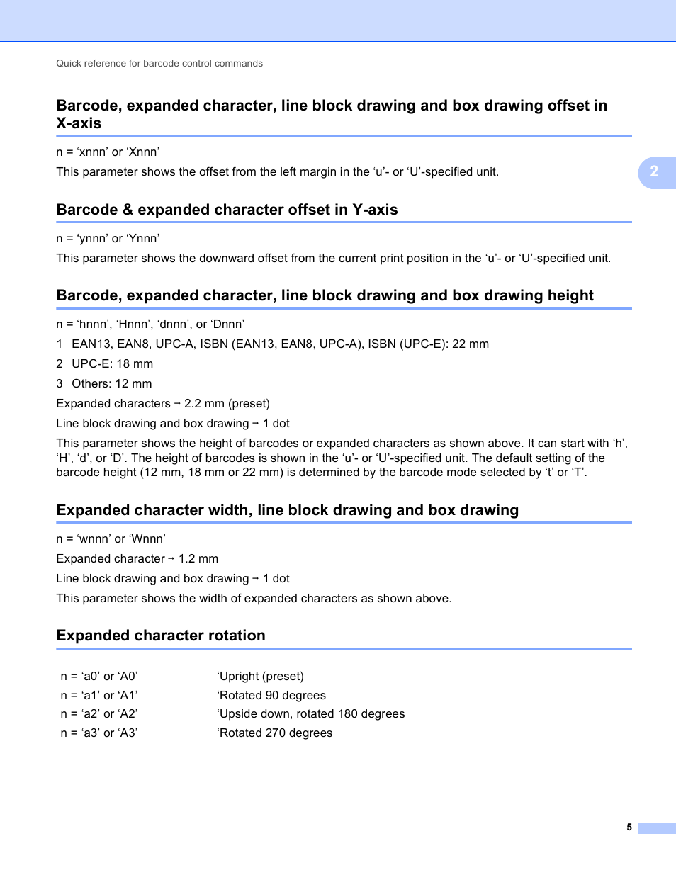 Barcode & expanded character offset in y-axis, Expanded character rotation | Brother HL-6180DWT User Manual | Page 6 / 9