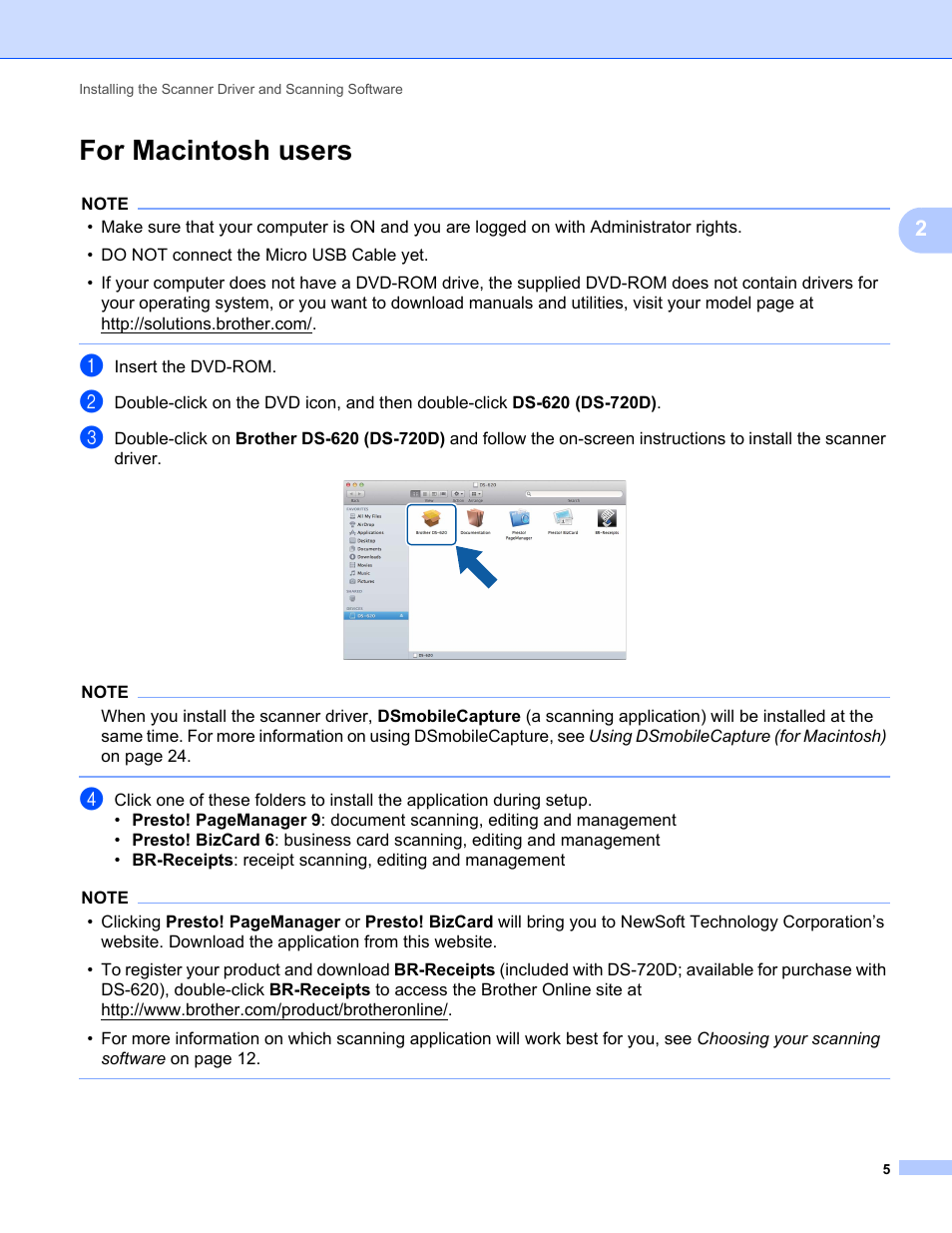 For macintosh users | Brother DS-720D User Manual | Page 10 / 60