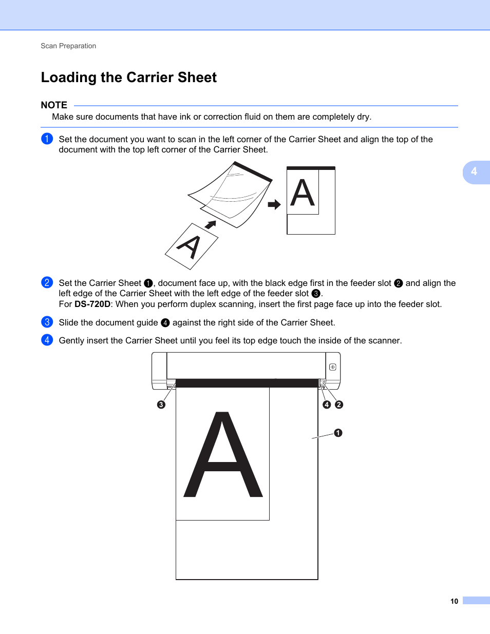 Loading the carrier sheet | Brother DS-720D User Manual | Page 15 / 60