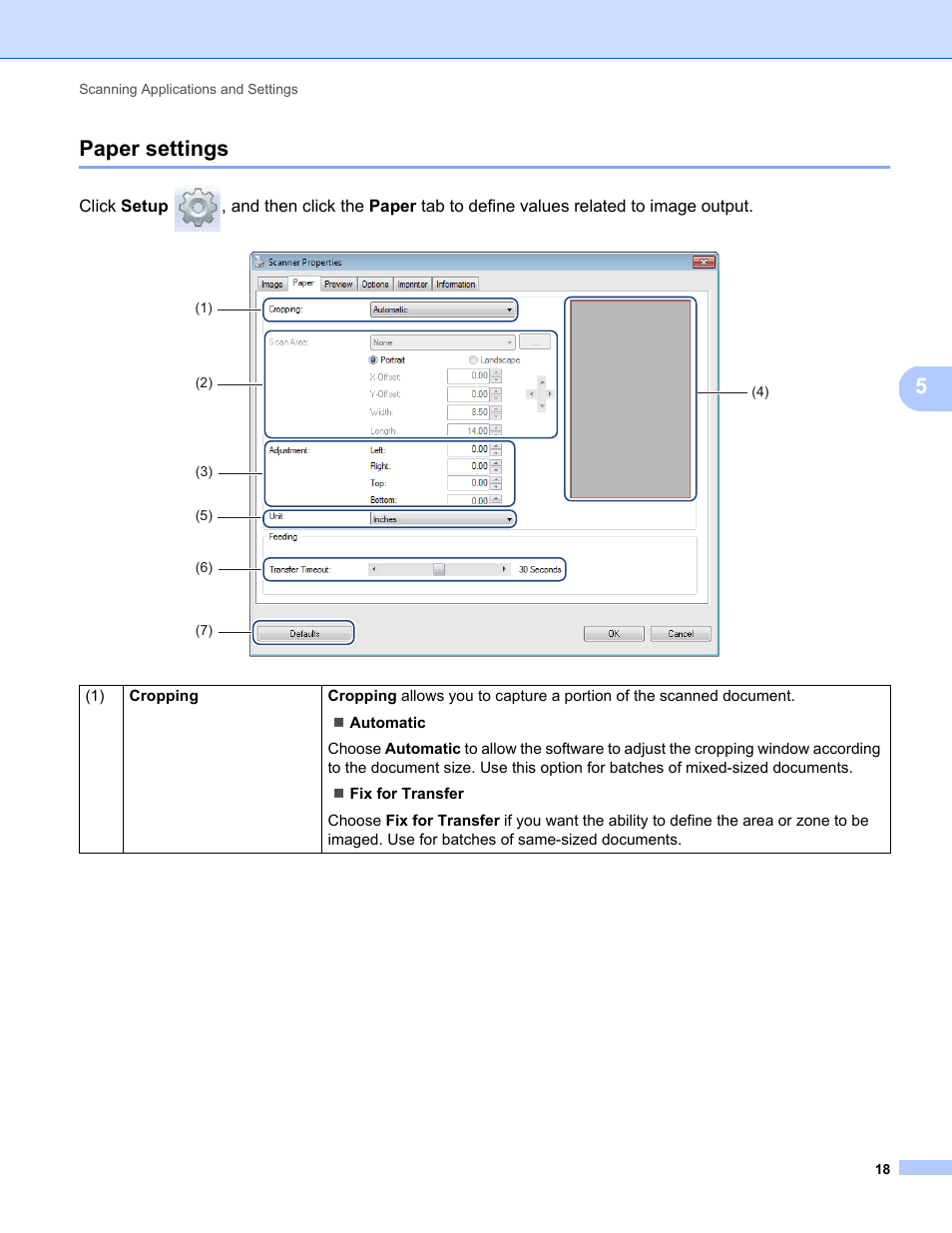 Paper settings, 5paper settings | Brother DS-720D User Manual | Page 23 / 60