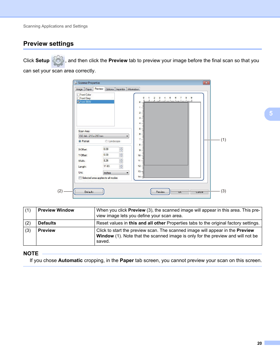 Preview settings, 5preview settings | Brother DS-720D User Manual | Page 25 / 60
