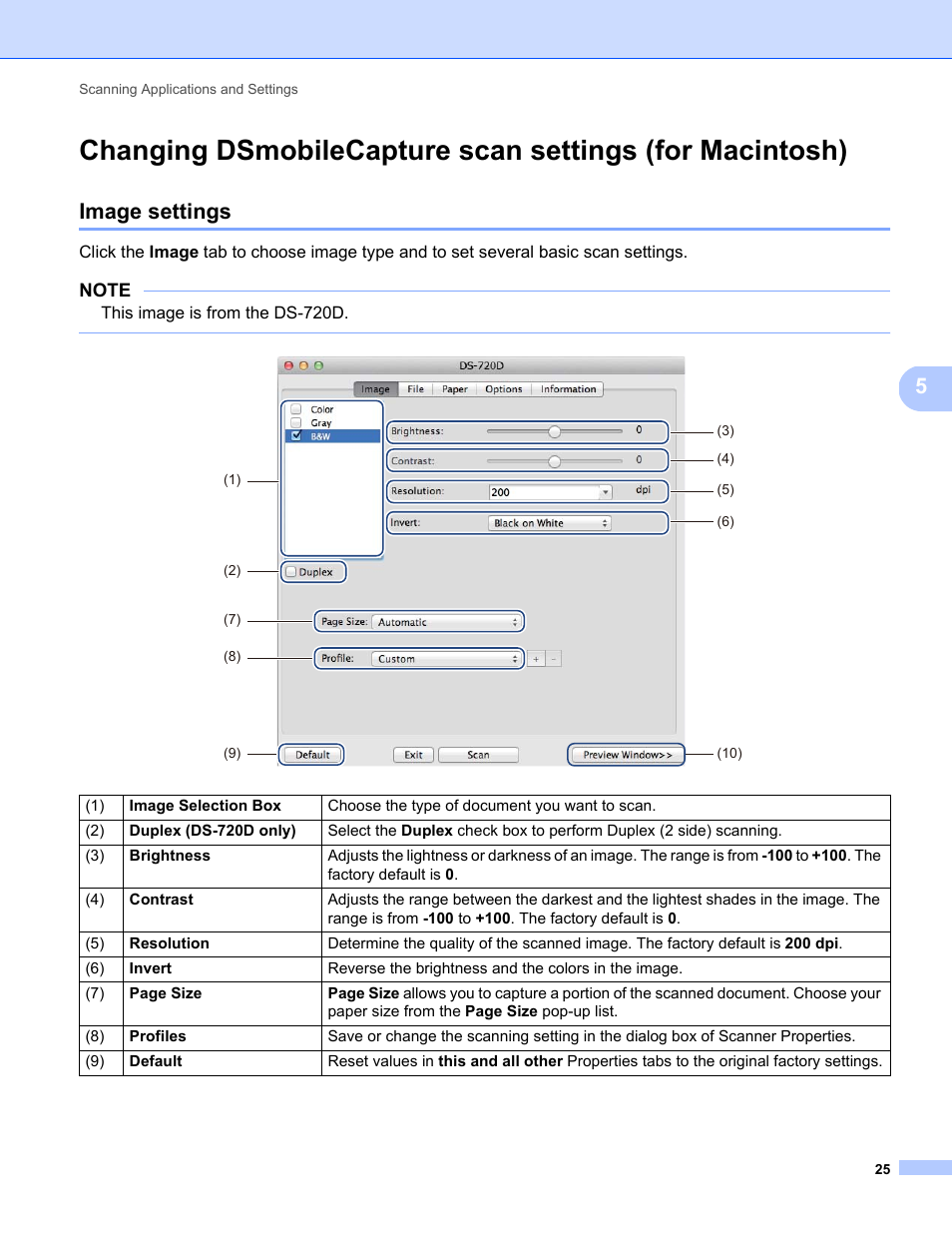 Image settings | Brother DS-720D User Manual | Page 30 / 60