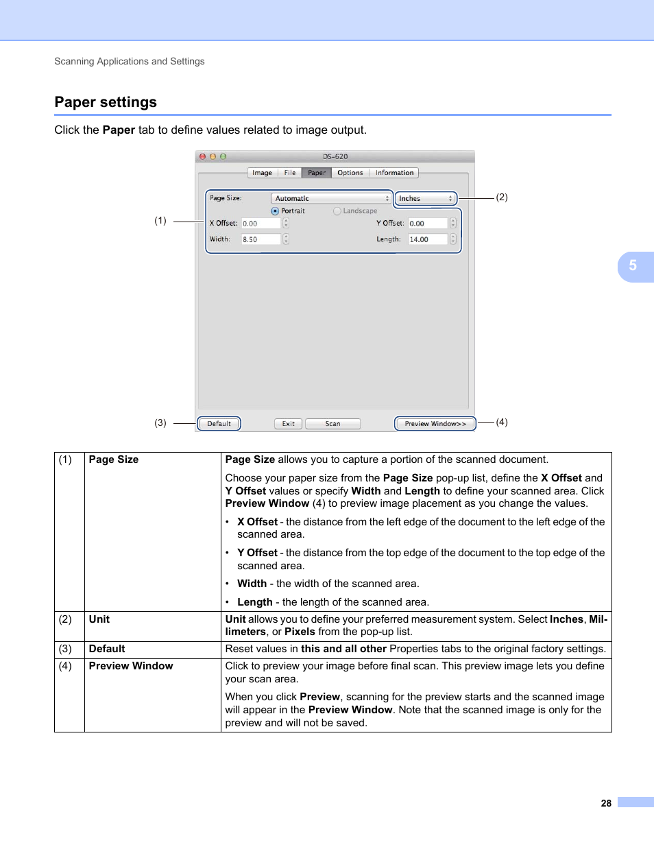 Paper settings, 5paper settings | Brother DS-720D User Manual | Page 33 / 60