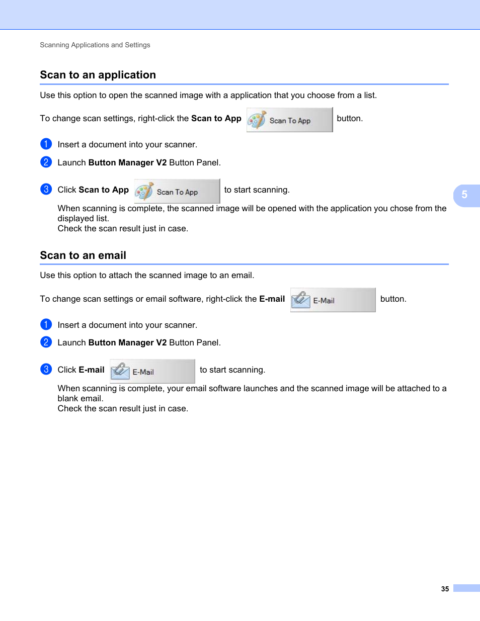 Scan to an application, Scan to an email, Scan to an application scan to an email | Brother DS-720D User Manual | Page 40 / 60