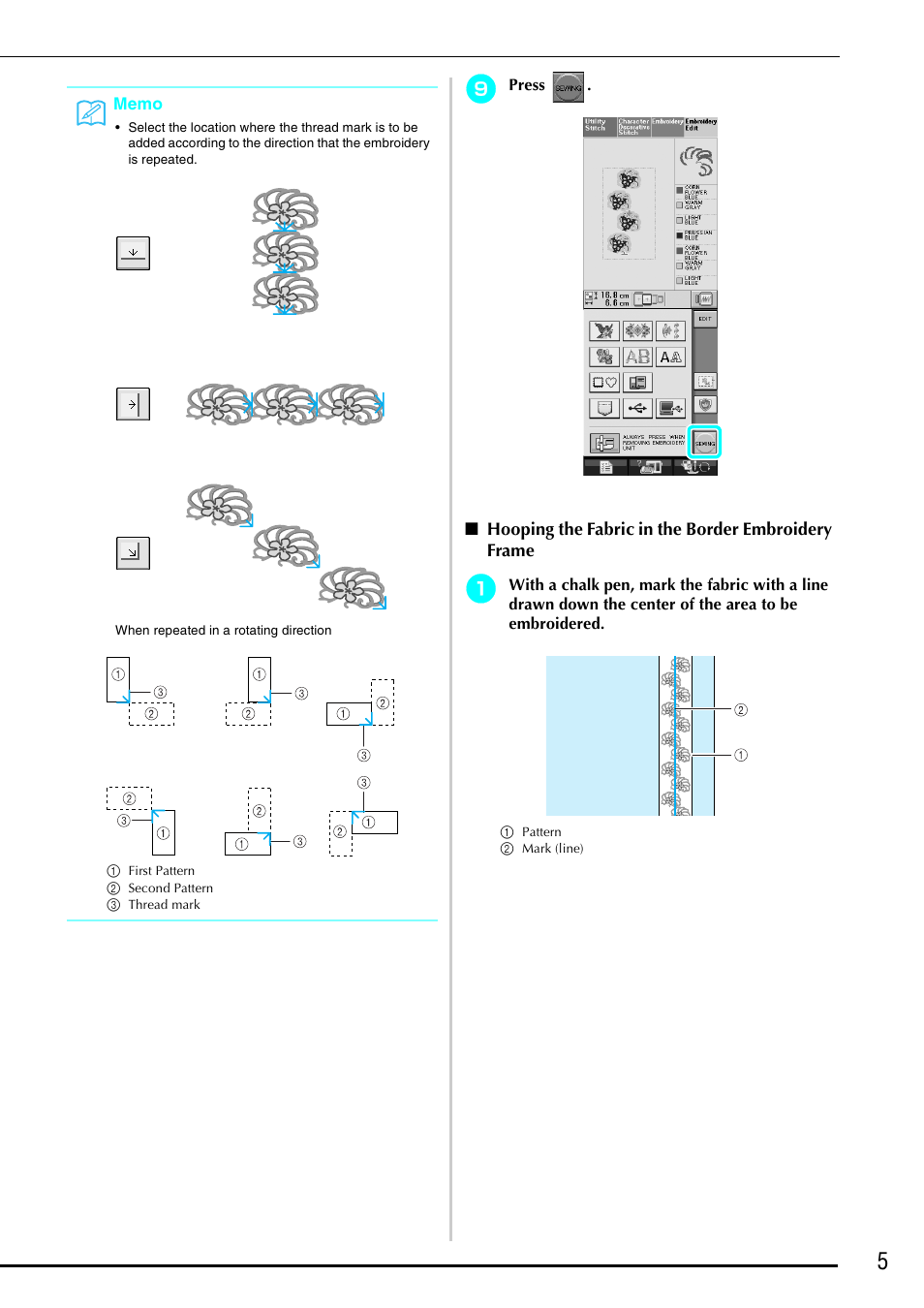 Hooping the fabric in the border embroidery frame | Brother Innov-is 4750D User Manual | Page 6 / 26