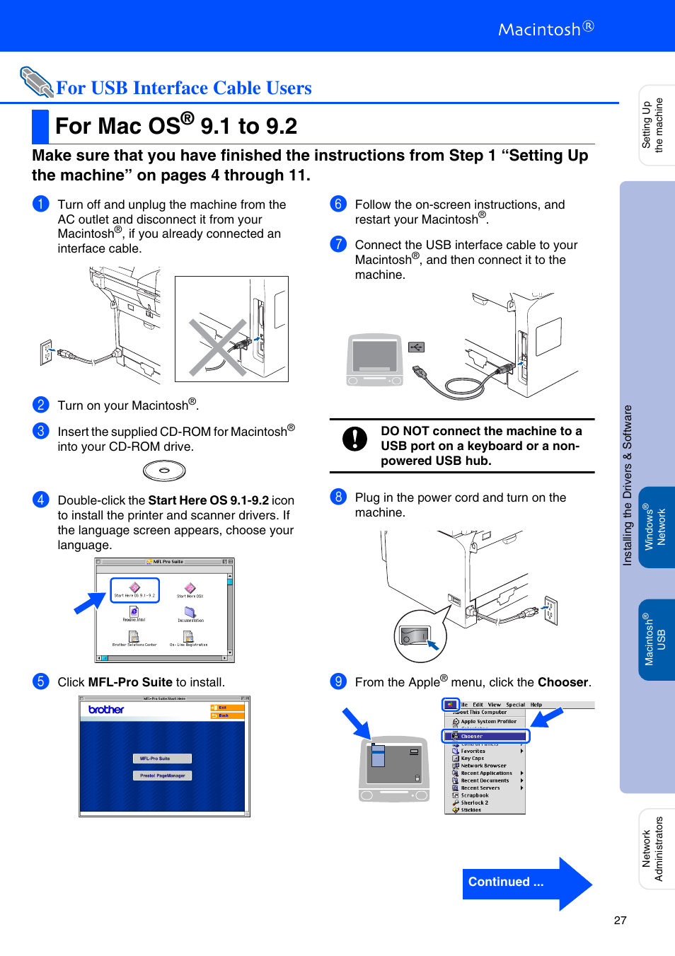 For usb interface cable users, For mac os® 9.1 to 9.2, For mac os | 1 to 9.2 | Brother MFC-8670DN User Manual | Page 29 / 48