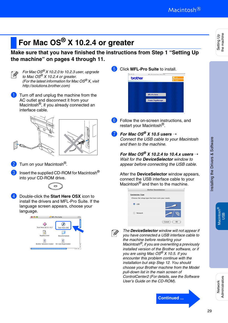 For mac os® x 10.2.4 or greater, For mac os, X 10.2.4 or greater | Brother MFC-8670DN User Manual | Page 31 / 48
