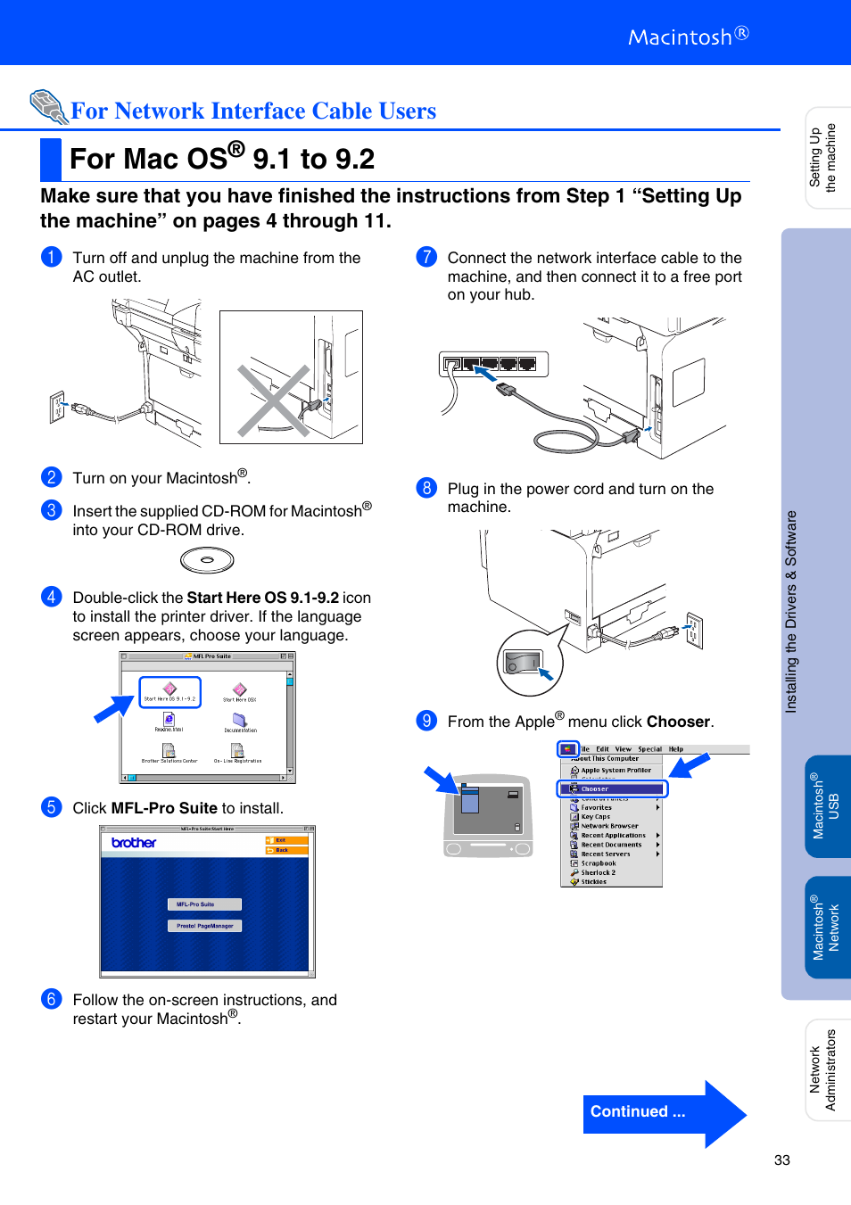 For network interface cable users, For mac os® 9.1 to 9.2, For mac os | 1 to 9.2 | Brother MFC-8670DN User Manual | Page 35 / 48