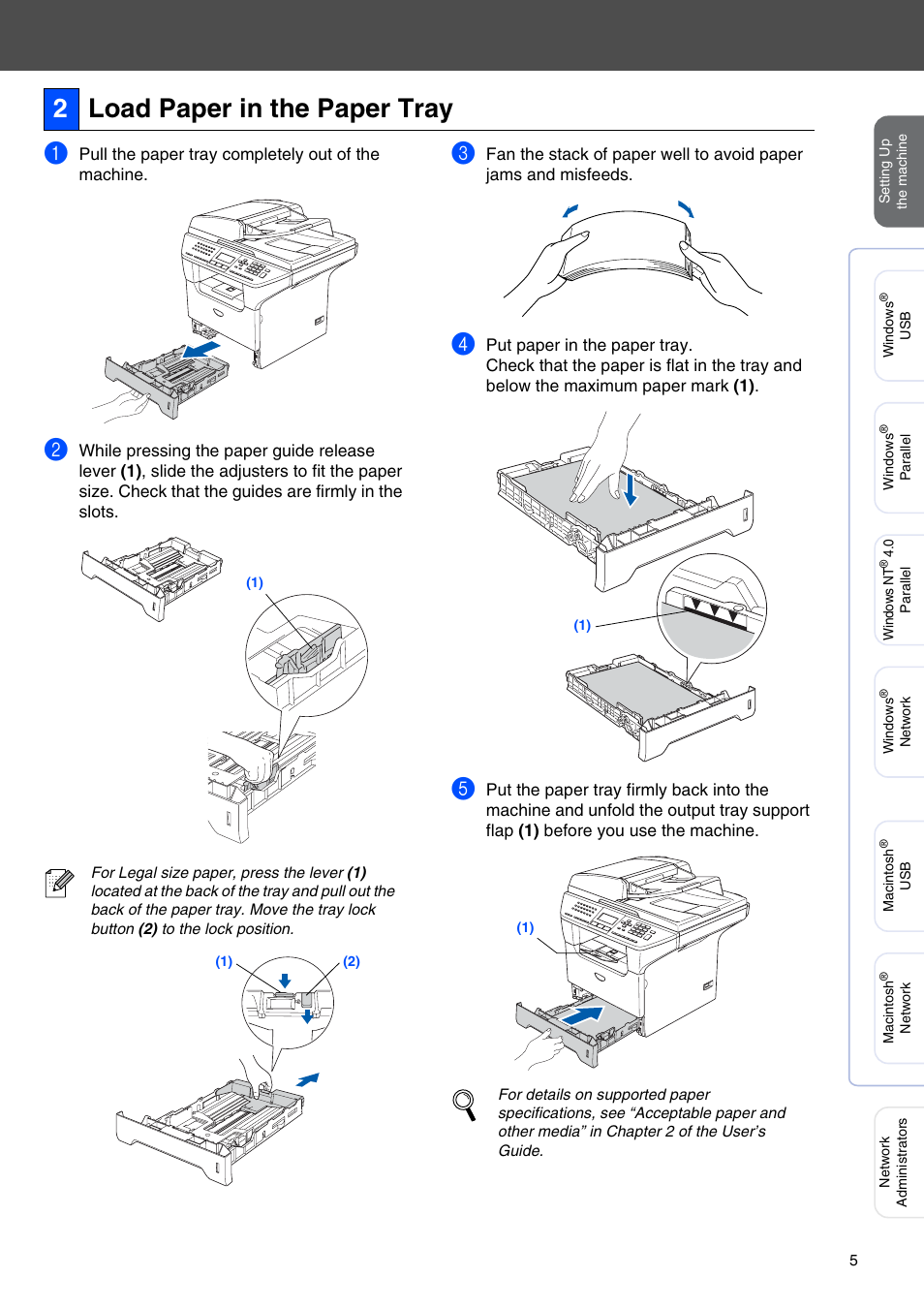 2 load paper in the paper tray, Load paper in the paper tray, 2load paper in the paper tray | Brother MFC-8670DN User Manual | Page 7 / 48