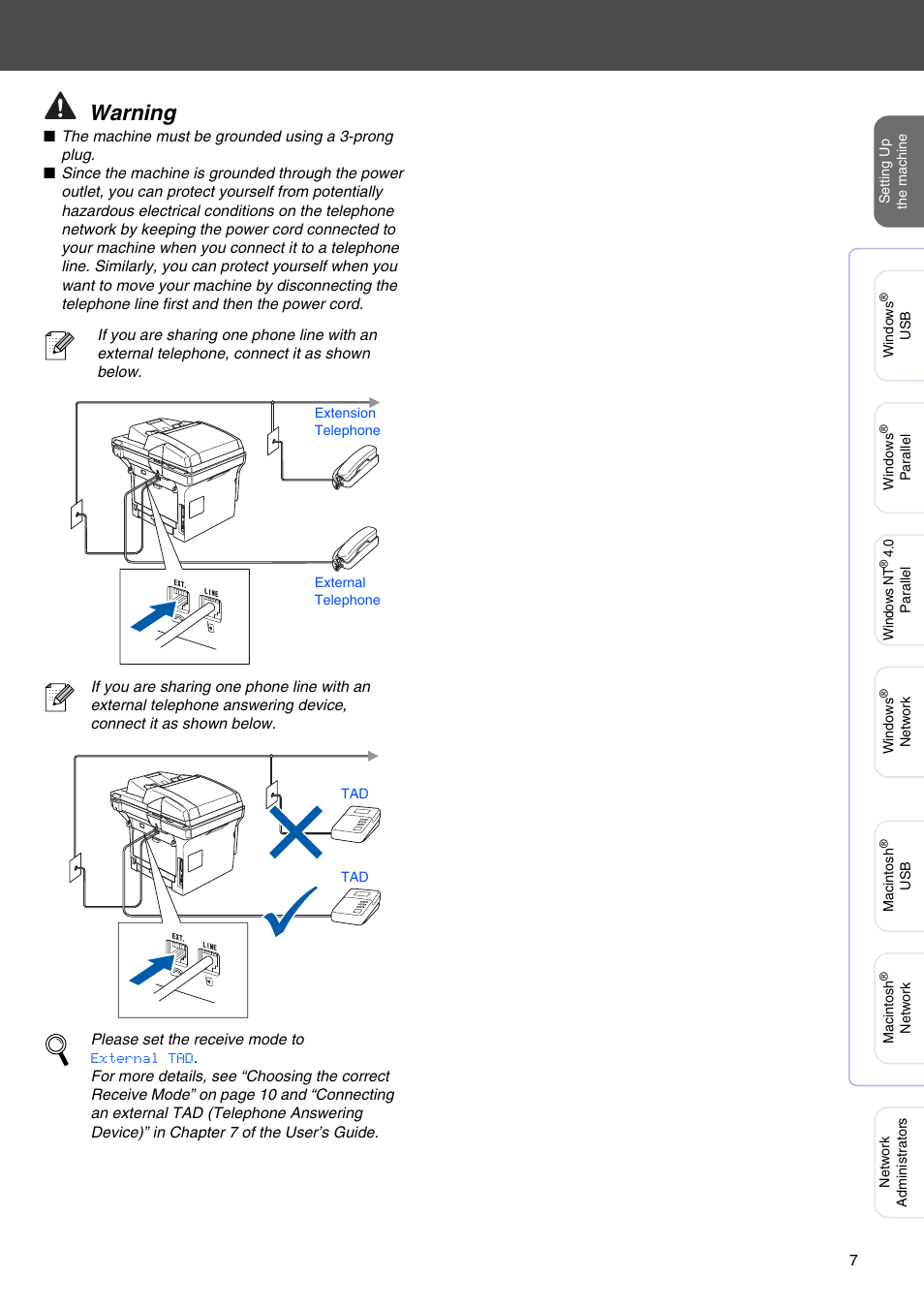 Warning | Brother MFC-8670DN User Manual | Page 9 / 48