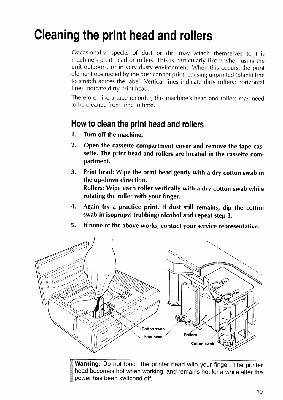 Cleaning the print head and rollers, How to clean the print head and rollers | Brother P-TOUCH PC User Manual | Page 13 / 22