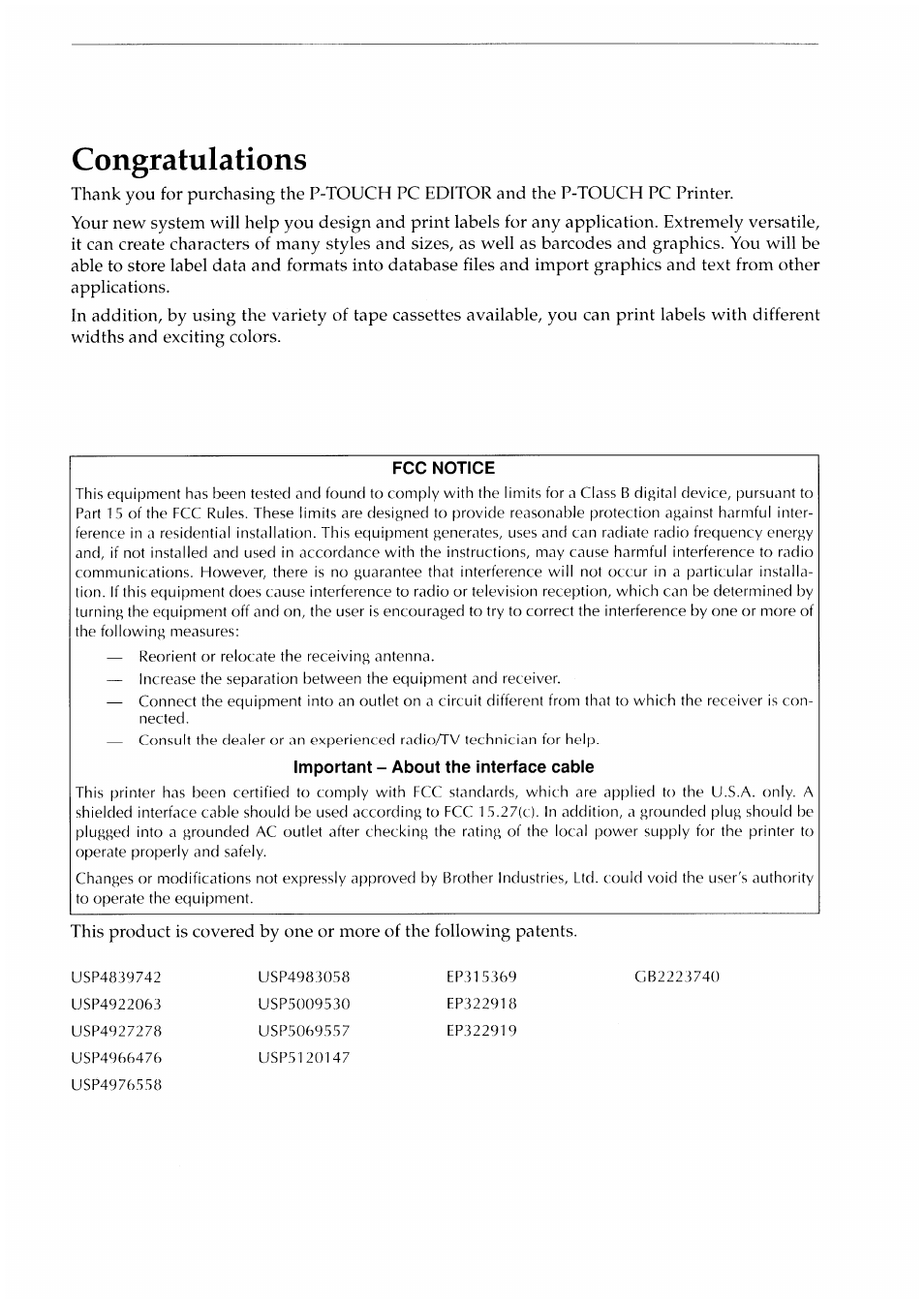 Congratulations | Brother P-TOUCH PC User Manual | Page 2 / 22