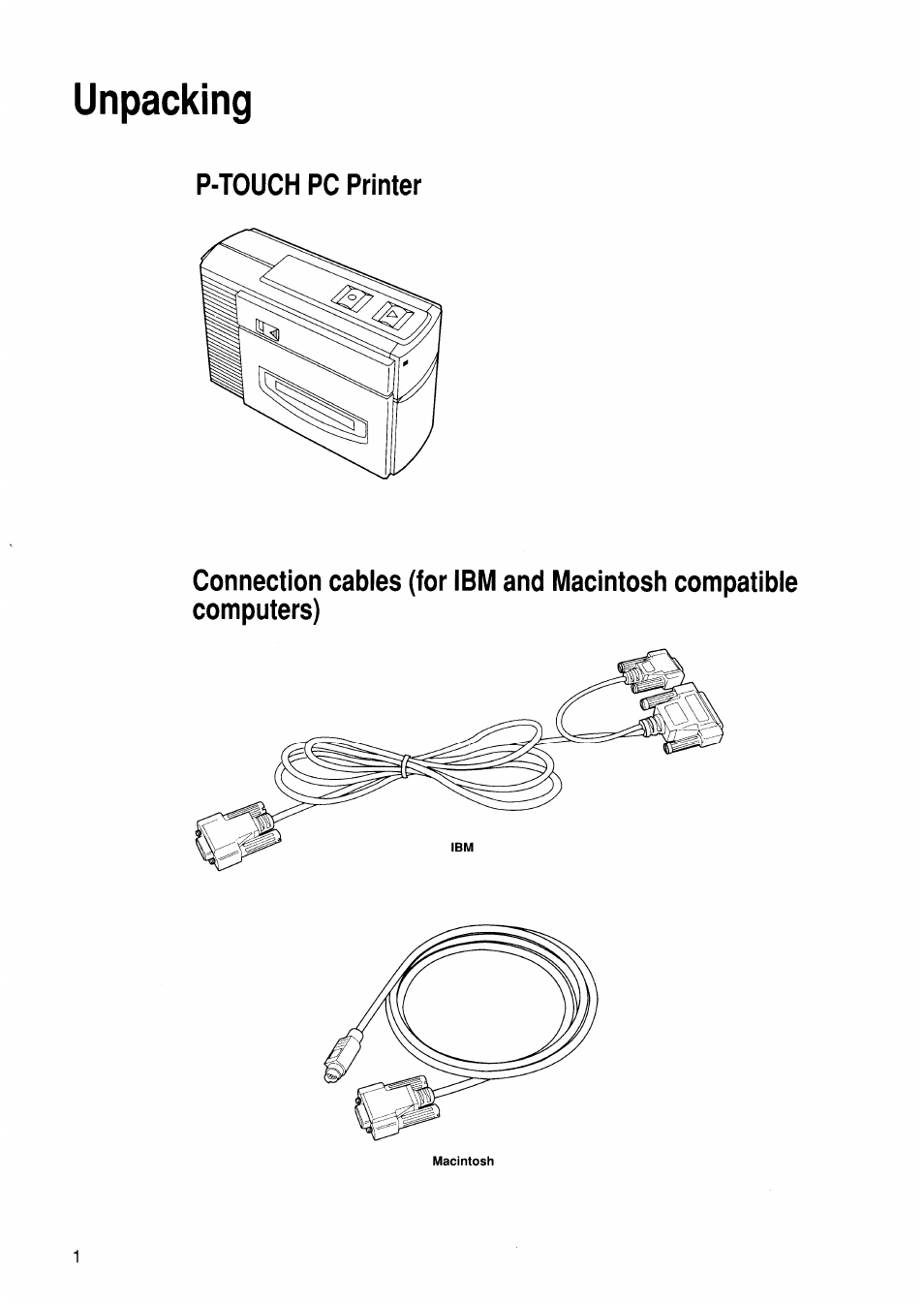 Unpacking | Brother P-TOUCH PC User Manual | Page 4 / 22