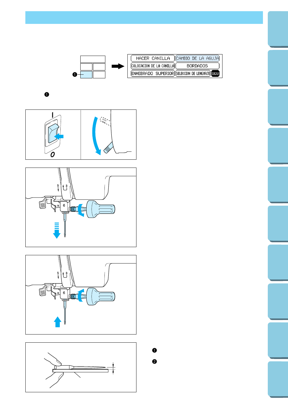 Cambio de la aguja, Coloque la aguja firmemente | Brother PE-170D User Manual | Page 100 / 147