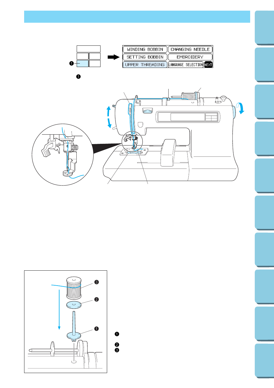 Upper threading | Brother PE-170D User Manual | Page 19 / 147