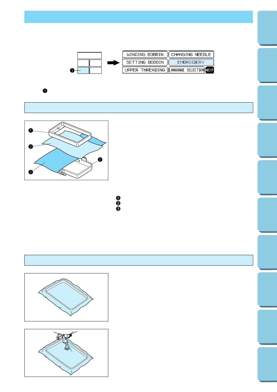 Preparation before embroidering, Attaching stabilizer material, Embroidering different types of fabric | Brother PE-170D User Manual | Page 21 / 147