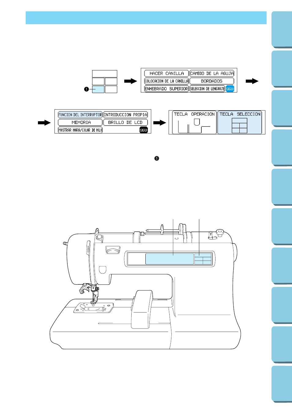 Funcionamiento (teclas de seleccion) | Brother PE-170D User Manual | Page 83 / 147