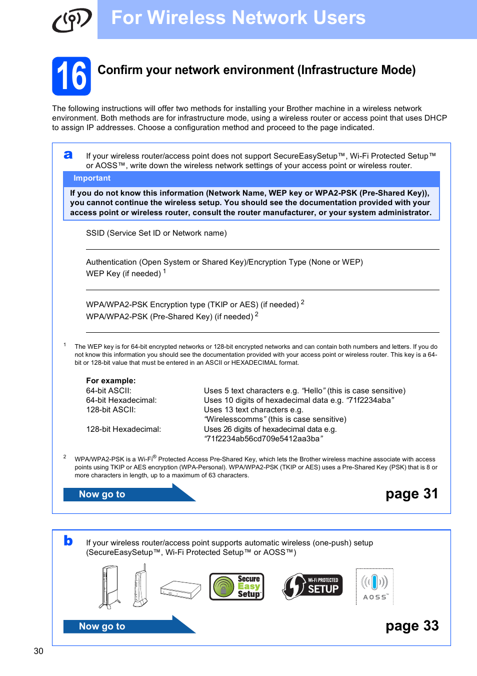 For wireless network users, Page 31 b, Page 33 | Brother MFC-490CW User Manual | Page 30 / 47