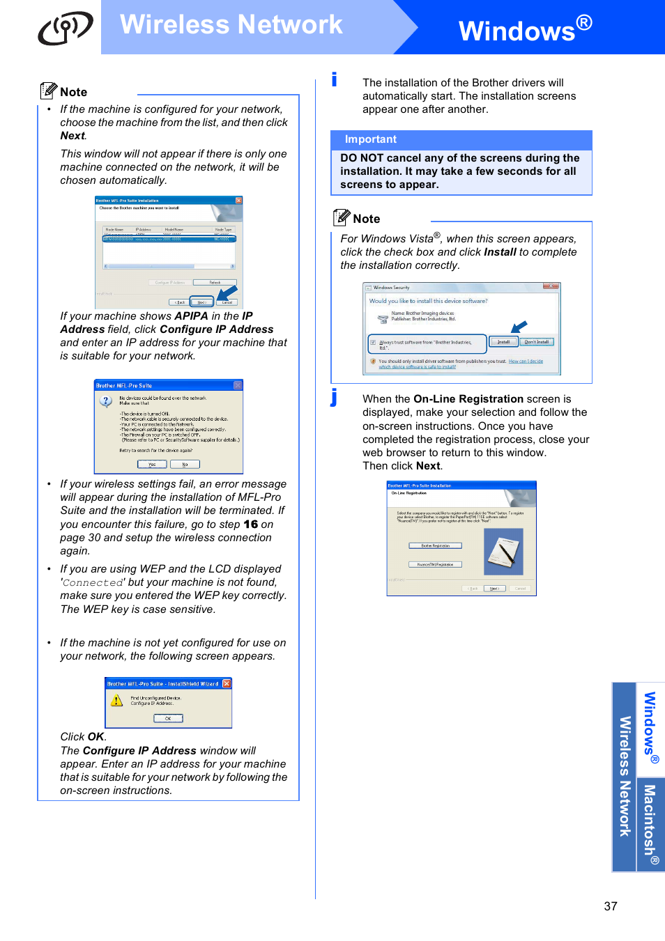 Windows, Wireless network | Brother MFC-490CW User Manual | Page 37 / 47